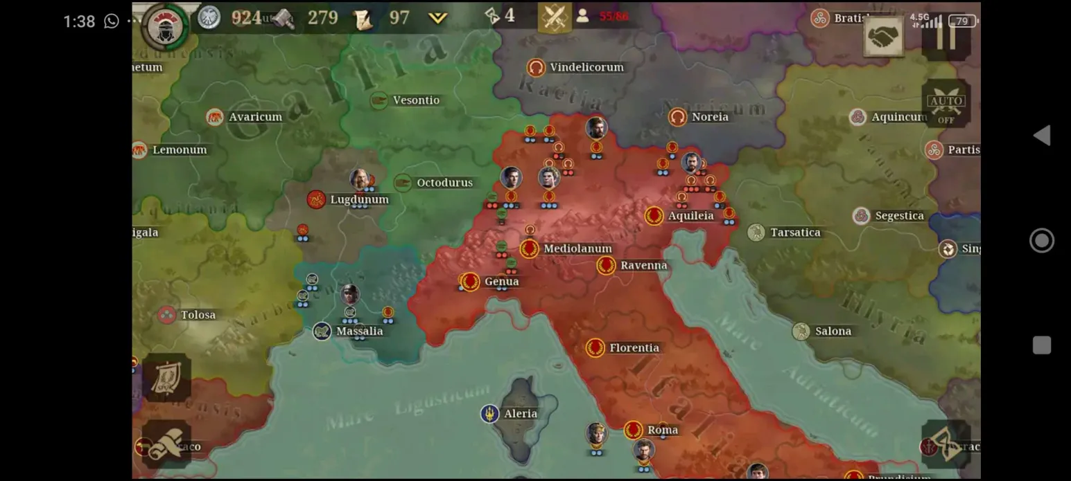 Mapa del norte de Italia y alrededores, mostrando provincias y la ubicación de generales.